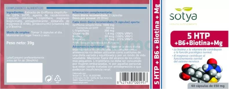 Sotya 5HTP Triptofano 720 mg 60 Capsulas